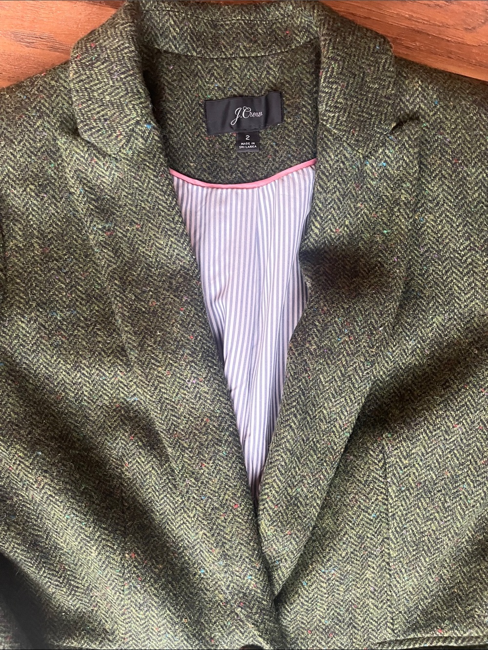 J. Crew Green Herringbone Women's Blazer - Size 2 - Picture 3 of 10